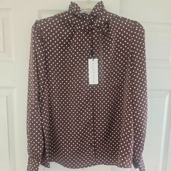 Maison D' Amelie Tops - NWT Polka dot blouse with tie
